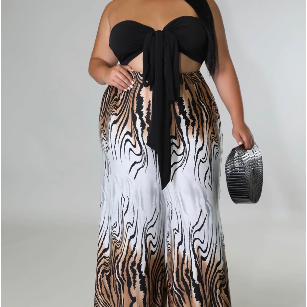 Cross strap wrap chest print wide leg pants two piece